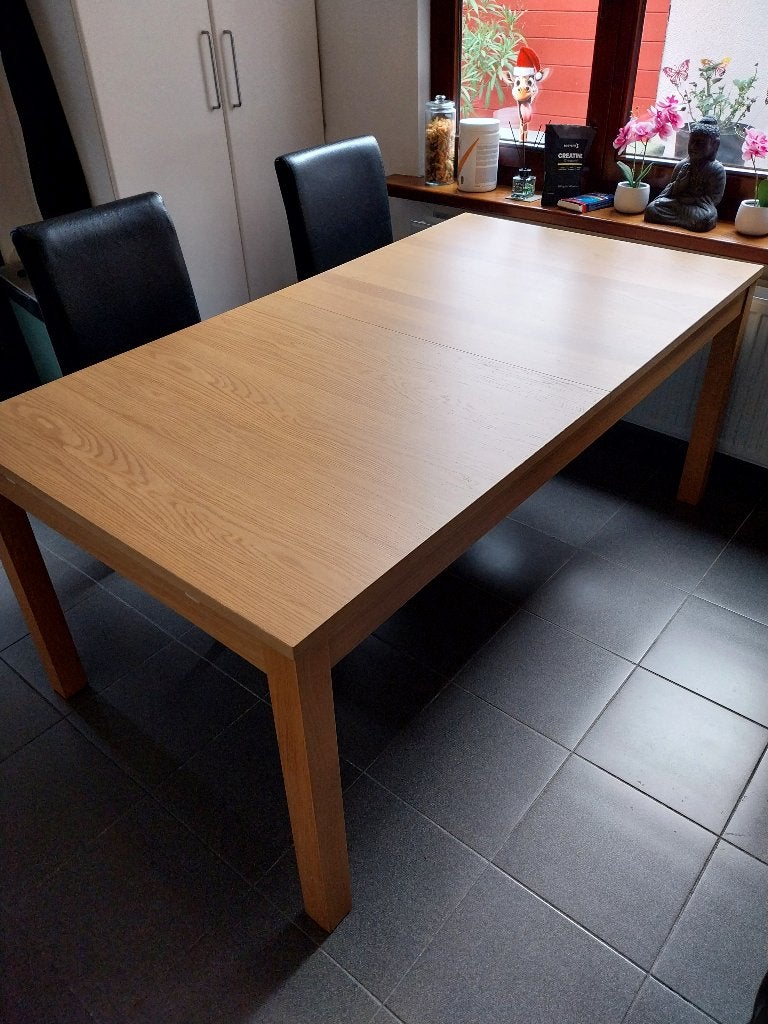 Ikea Bjursta grote uitschuifbare tafel eik, Huis en Inrichting, Ophalen, Eik Ikea, Eikenhout, 200 cm of meer