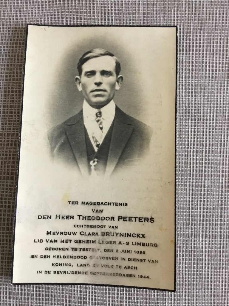 T.Peeters, victime de guerre, né Testelt +1944 Asch, Envoi, Image pieuse