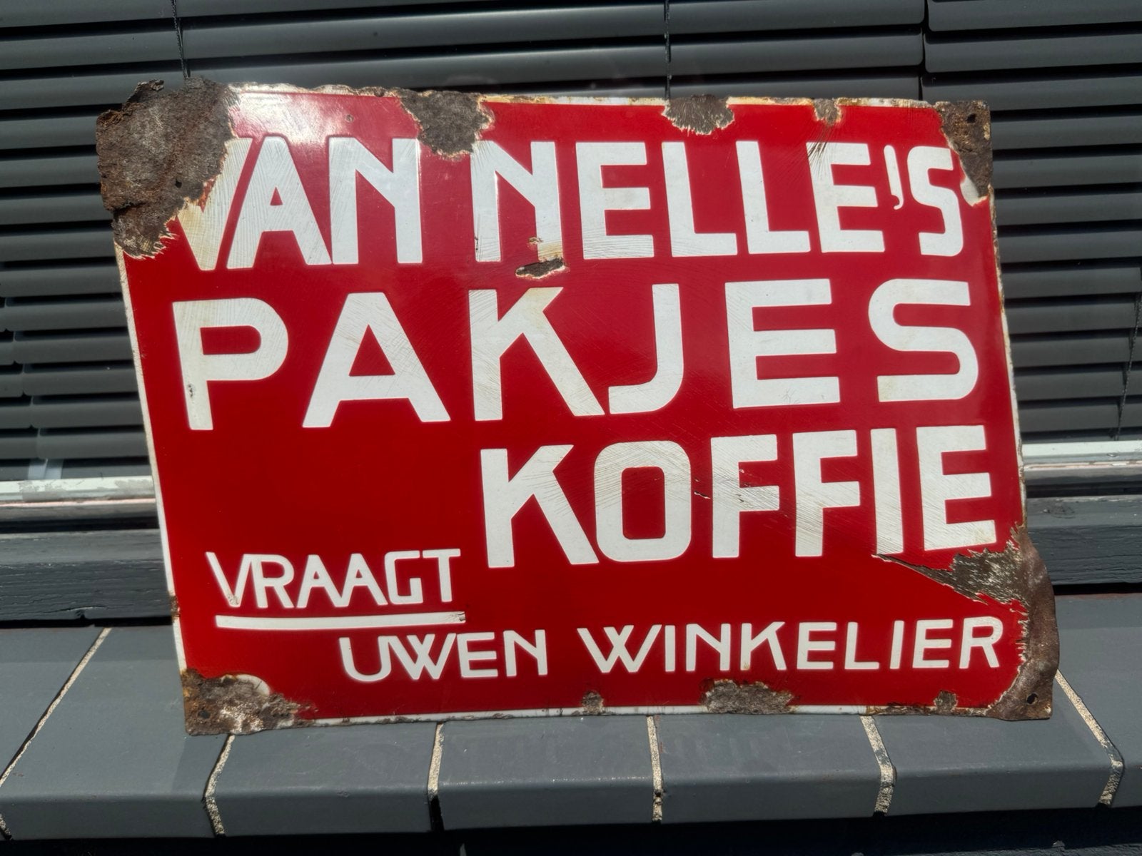 Panneau publicitaire en émail Van Nelle, Collections, Marques & Objets publicitaires, Utilisé, Panneau publicitaire, Enlèvement