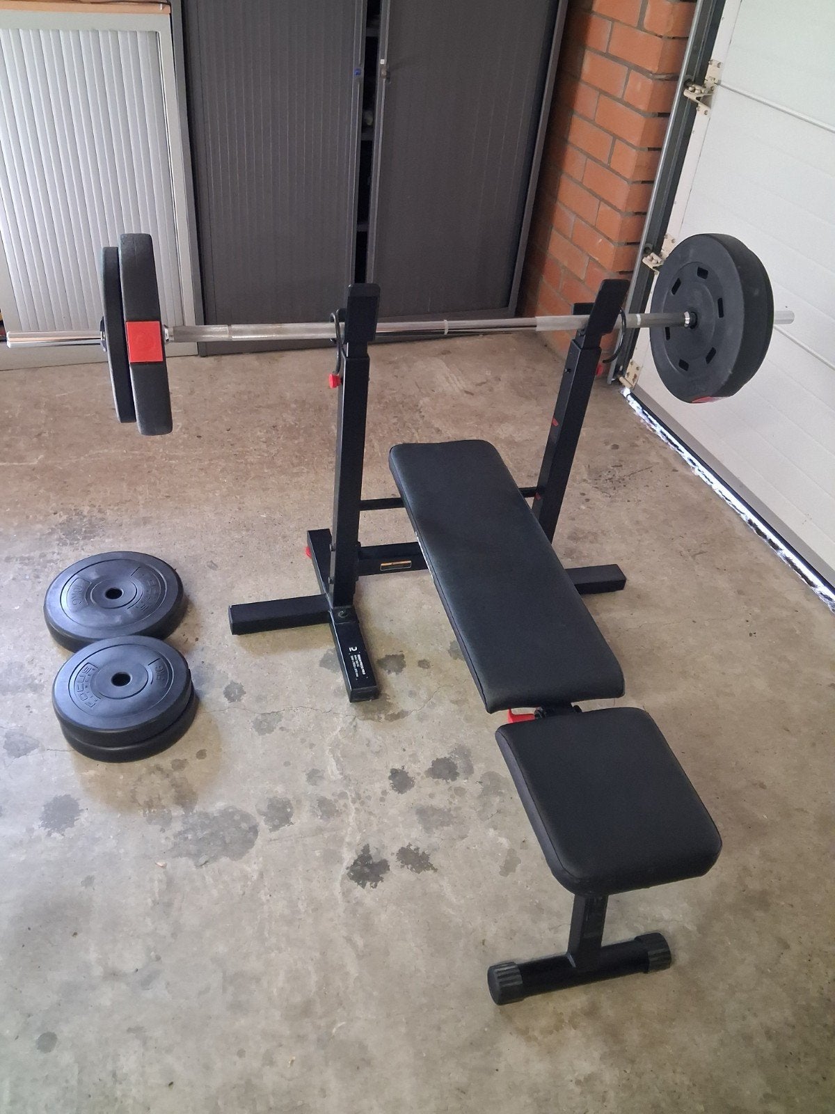 incline Bench press inclusief barbell en 60kg gewicht, Sport en Fitness, Ophalen