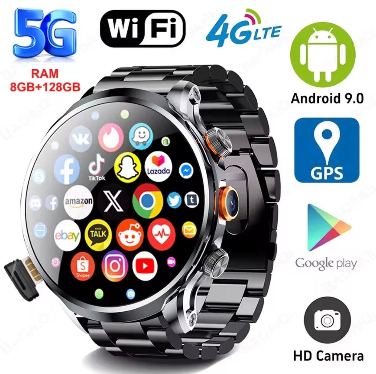 Smart watch Amoled nieuw, sim, gps, wifi, Handtassen en Accessoires, Smartwatches, Ophalen, Nieuw, Waterdicht, Android