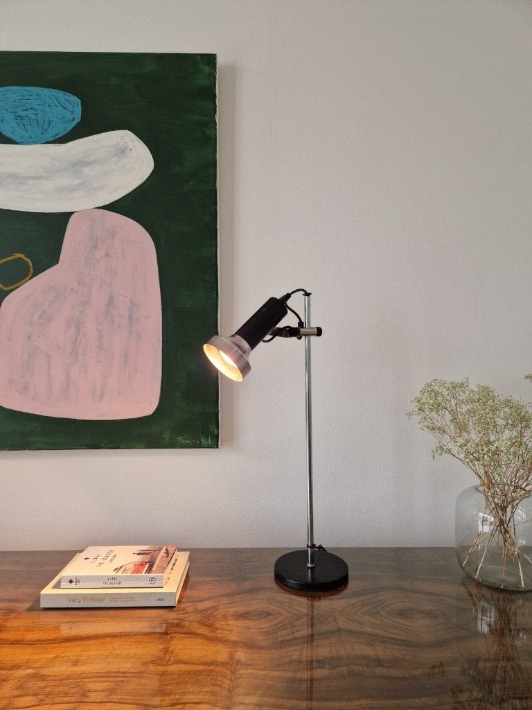 Vintage space-age seventies lamp | tafellamp | retro, Huis en Inrichting, Lampen | Tafellampen, Gebruikt, 50 tot 75 cm, Metaal