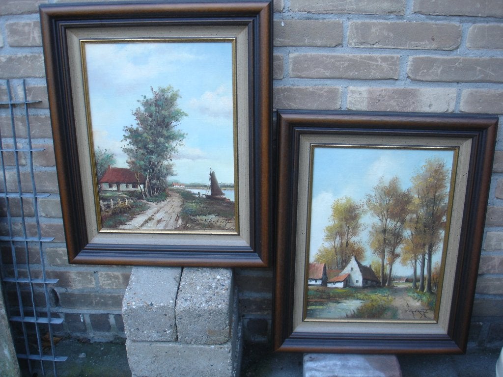 2 x olieverf schilderij // Henner (Heinrich) Knauf, Ophalen, Paneel, Oud hollands, Gesigneerd