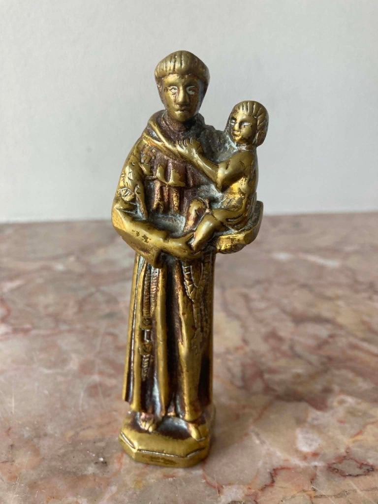Beeldje heilige Antonius van Padua in koper (11,5 cm), Antiek en Kunst, Ophalen of Verzenden