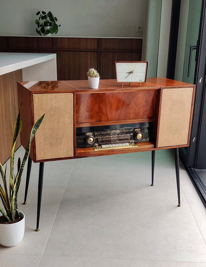 Uniek midcentury audiomeubel (radio - platenspeler), Audio, Tv en Foto, Ophalen, Zo goed als nieuw, Platenspeler, Overige merken