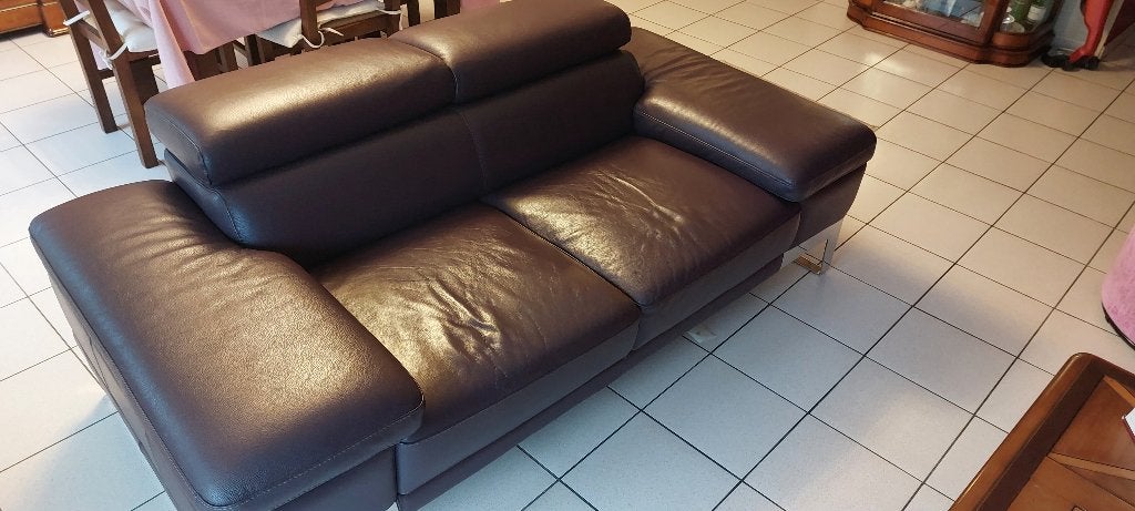fauteuil 2 places et demi cuir violet, Maison & Meubles, 100 à 125 cm, Comme neuf, Contemporain, Enlèvement