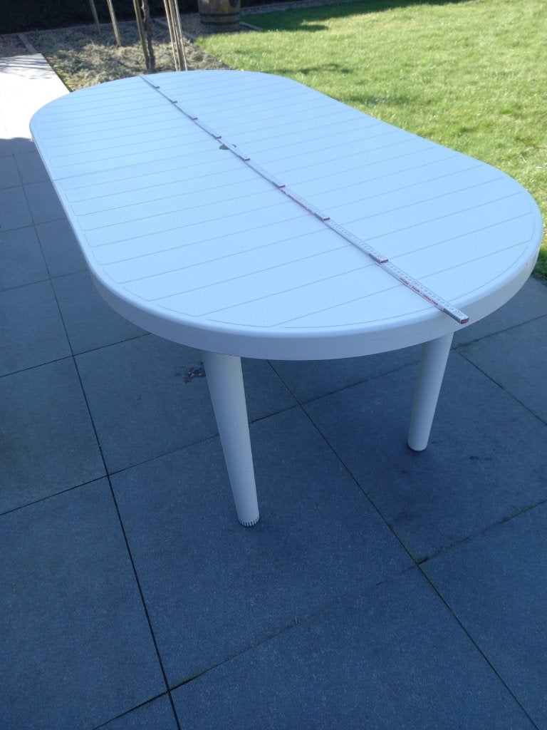 Witte ovalen tuin tafel kunststof L 178cm, Ophalen, Gebruikt, Ovaal, Kunststof