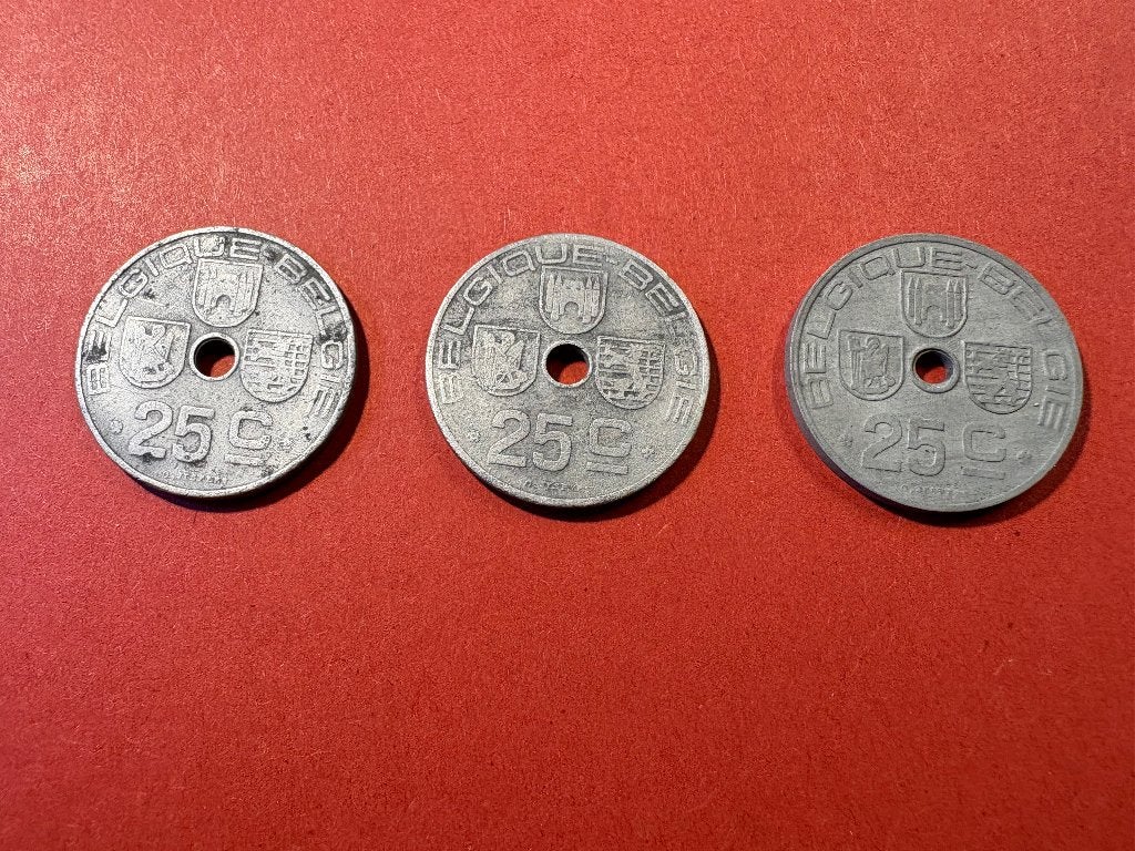 Lot 3 pièces 25 centimes Mailleux - 1942-1946 FRNL (#155#), Enlèvement ou Envoi, Métal, Série