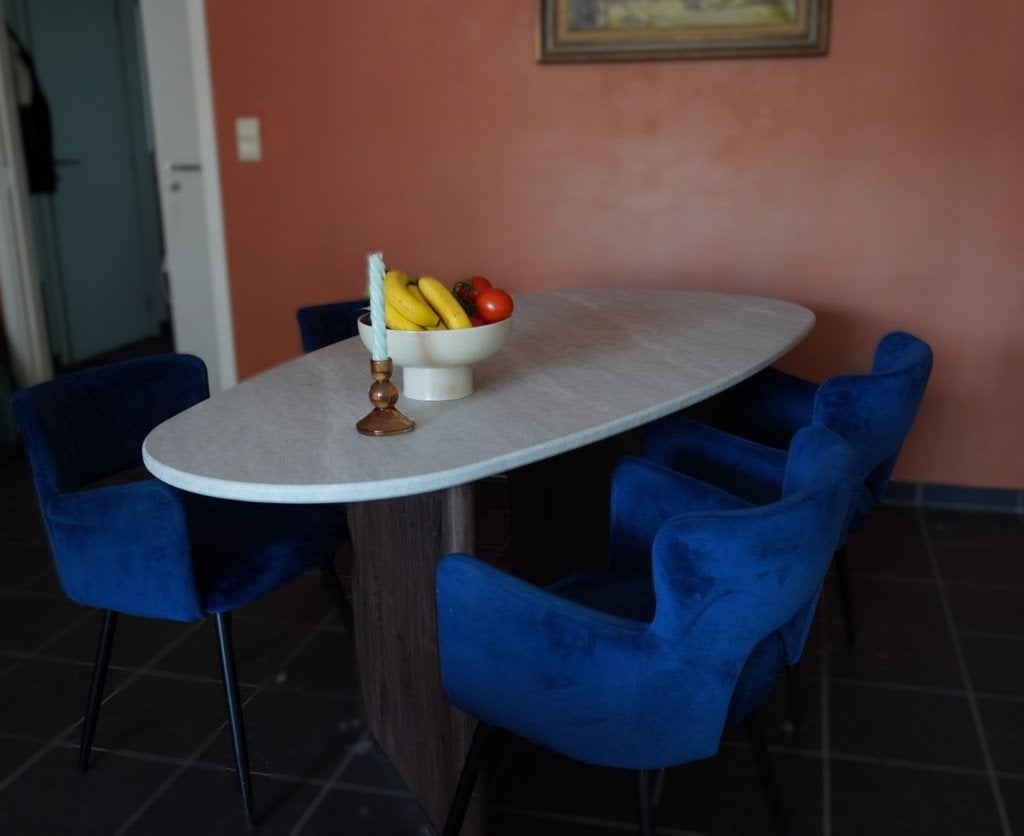Ovale design eettafel betonlook, Ophalen, Japans, 50 tot 100 cm, Zo goed als nieuw