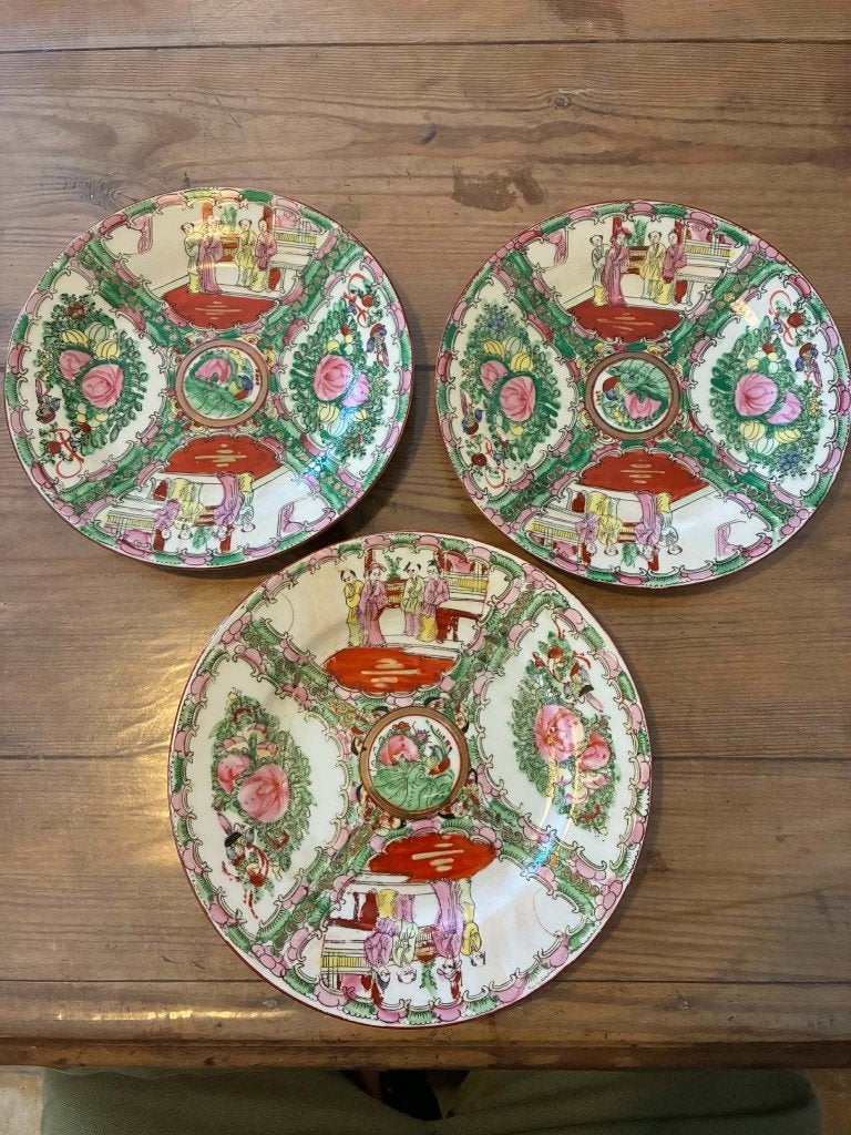 Set van 3 Chinese Rose Medallion borden – Macau porselein, Ophalen of Verzenden