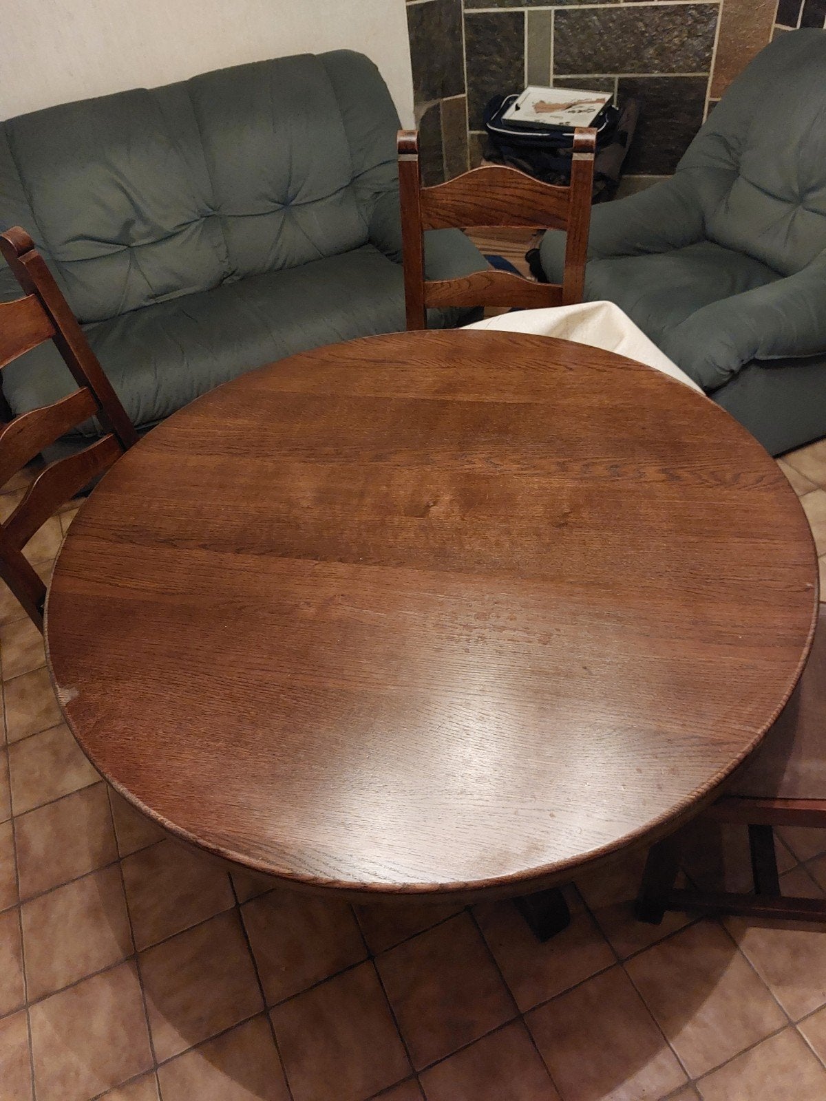 ronde eikenhouten tafel, Ophalen, Vijf personen of meer, 100 tot 150 cm, 100 tot 150 cm