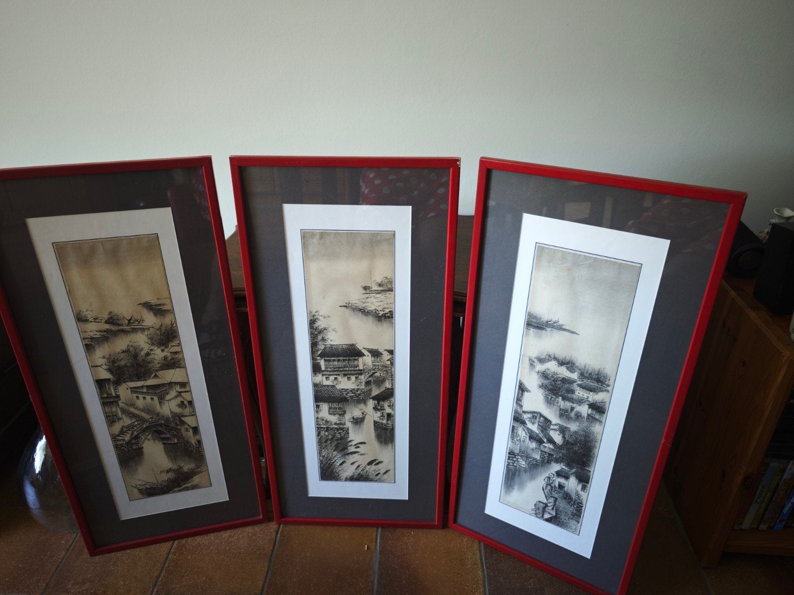 Lot de 3 dessins asiatiques encadrés – Déco Vintage, Enlèvement