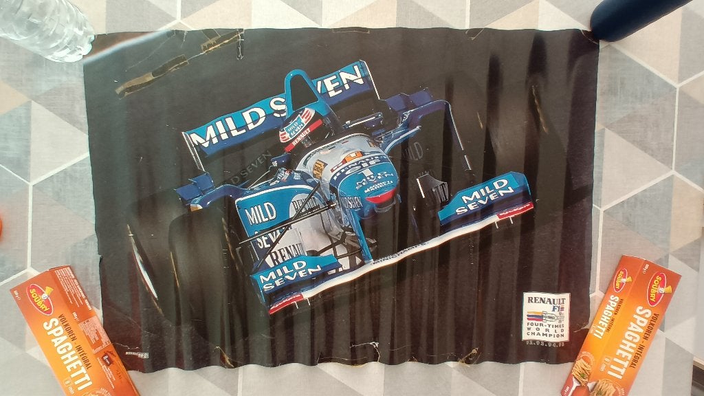 Poster 1995 Renault F1 + Renault Spider, Verzamelen, Gebruikt, Deurposter of groter, Rechthoekig Liggend, Ophalen of Verzenden