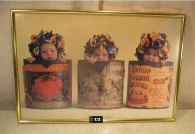 Prachtige Artprint 'Kindjes in Blik' - Anne Geddes - 45x31, Ophalen of Verzenden, Zo goed als nieuw, Print, Oorspronkelijke maker