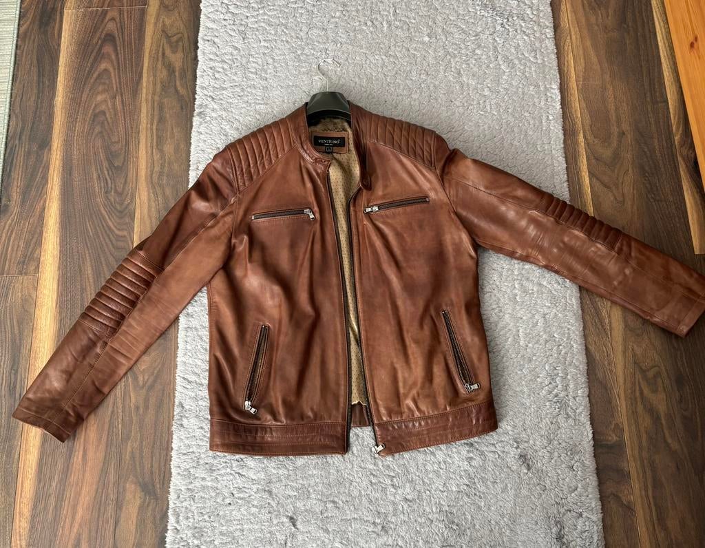 Veste homme marron peau de mouton, Enlèvement, Porté, Taille 52/54 (L), Beige