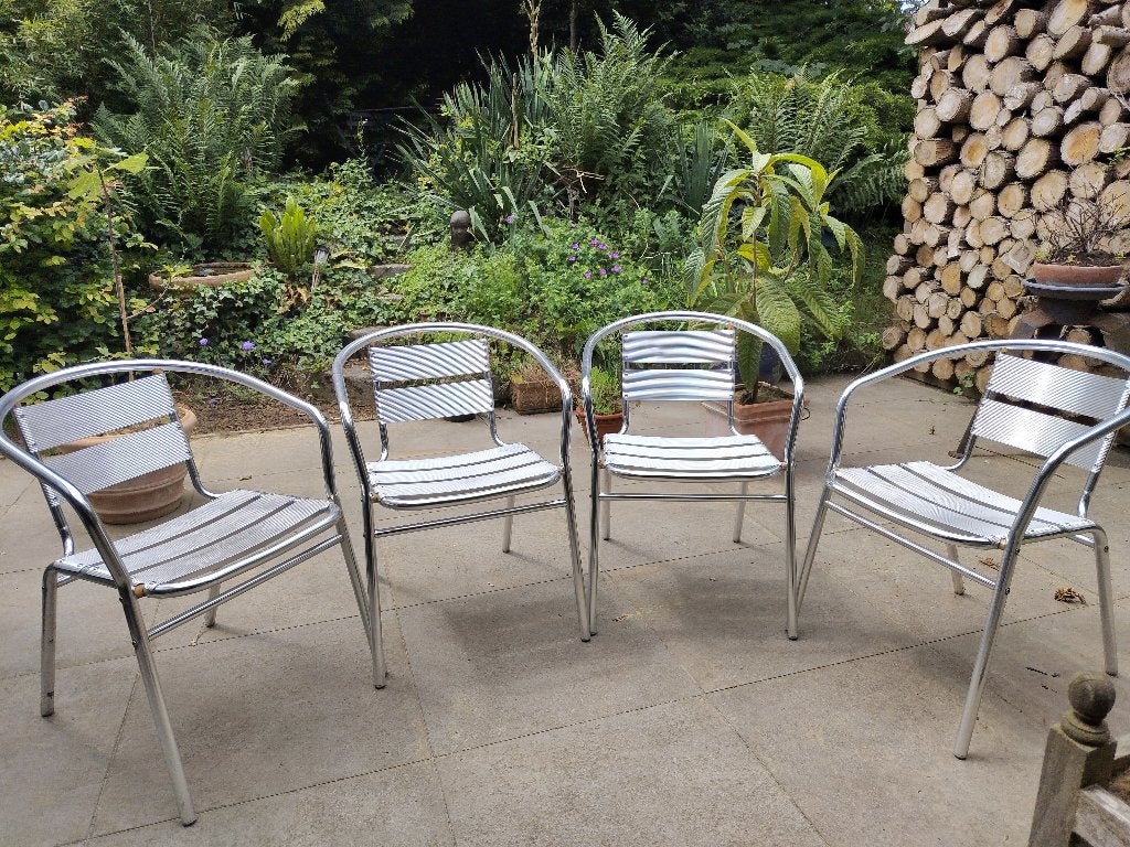 4 terrasstoelen tuinstoelen alu, Tuin en Terras, Ophalen, Gebruikt, Aluminium, Stapelbaar