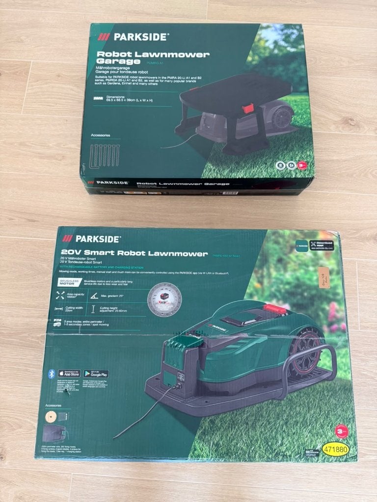 NIEUW in doos - Parkside smart robotmaaier 1000m2 met garage, Ophalen, Nieuw, Parkside, Met regensensor