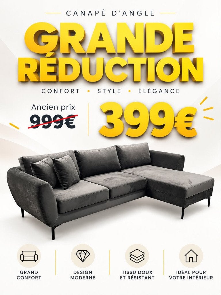 Canapé d’Angle en Velours, Maison & Meubles, Modern, Tissus, Neuf, Trois personnes