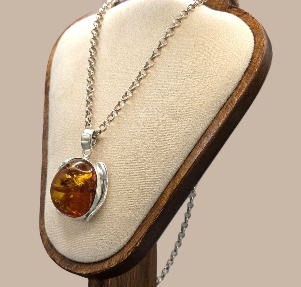 Zilveren jasseron ketting zilveren barnsteen hanger.2026/676, Ophalen of Verzenden, Zo goed als nieuw, Met edelsteen, Zilver