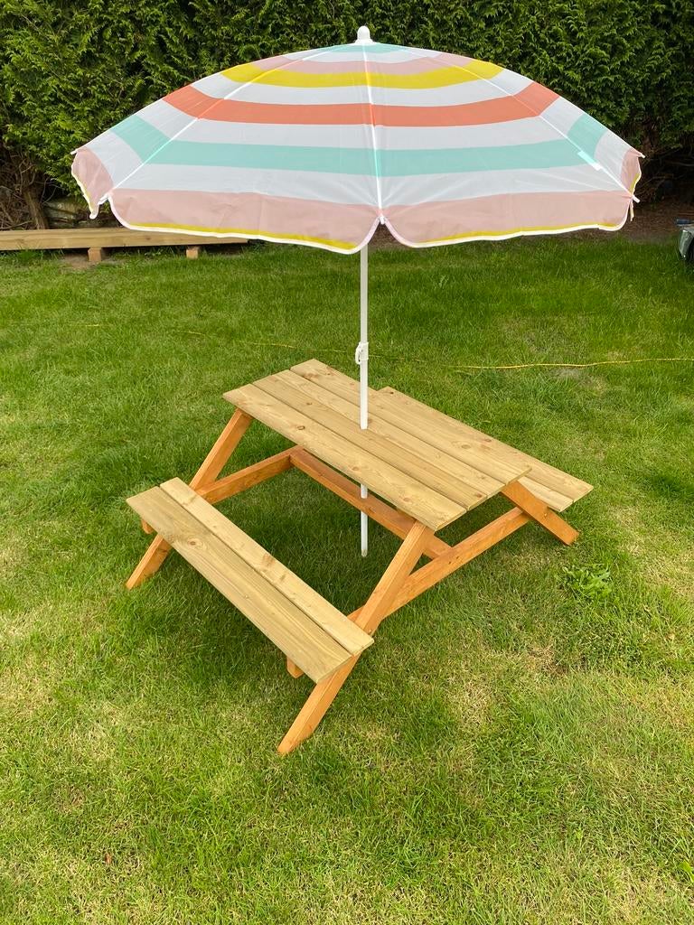 Handgemaakte kinderpicknicktafel, Tuin en Terras, Nieuw, Rechthoekig, Hout, Ophalen