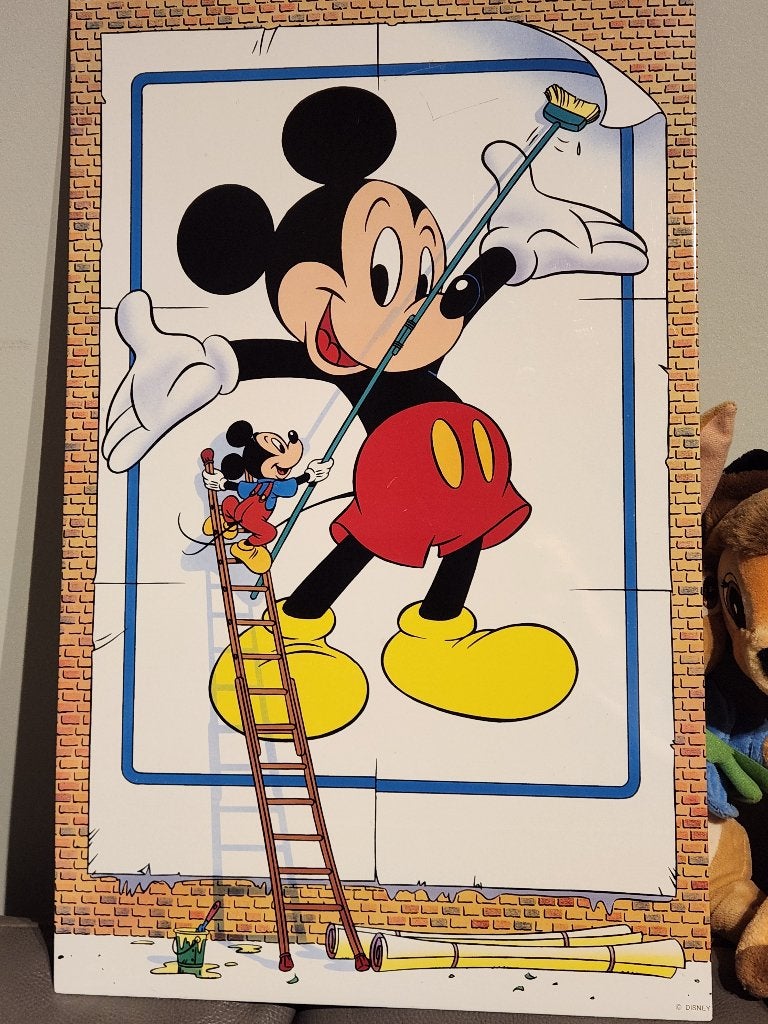 Groot oud  blikken bord mickey, Verzamelen, Ophalen of Verzenden, Mickey Mouse