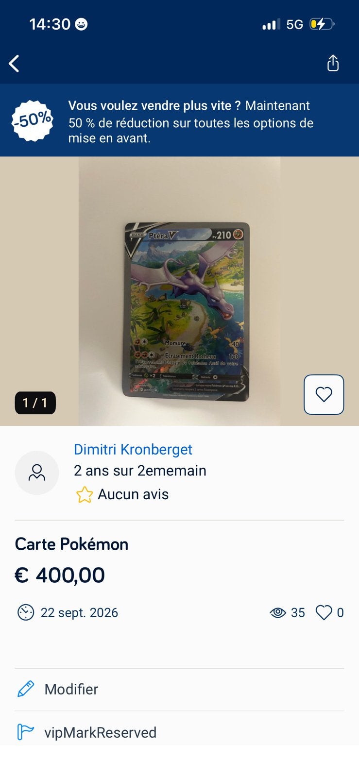 Carte Pokémon, Enlèvement, Comme neuf
