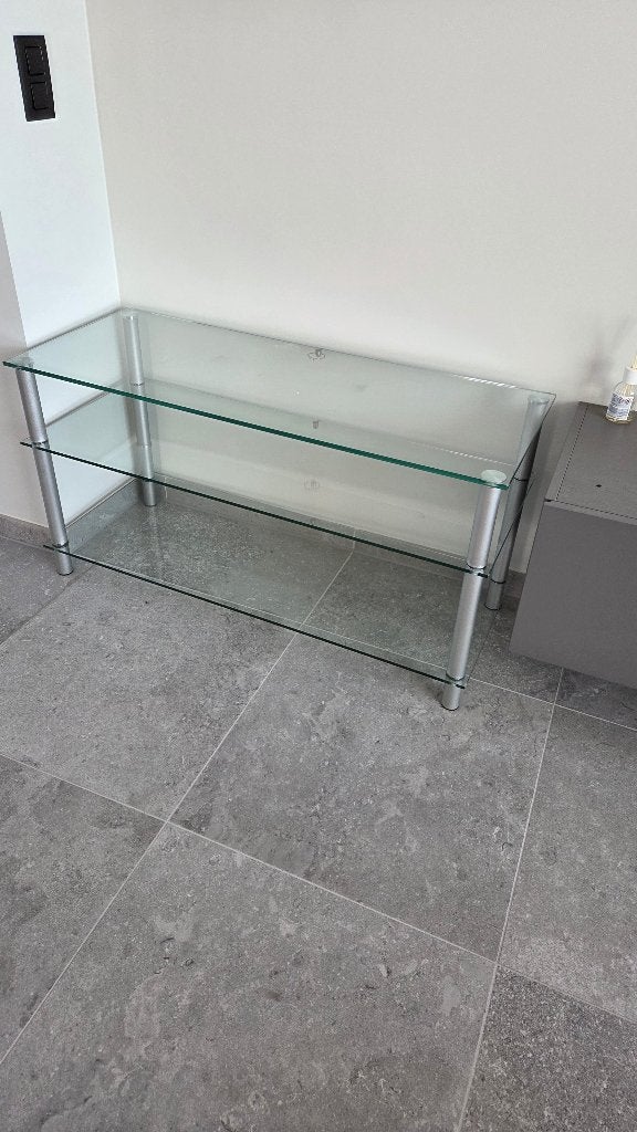 Meuble TV en verre, Comme neuf, Verre, Enlèvement, 75 cm ou plus