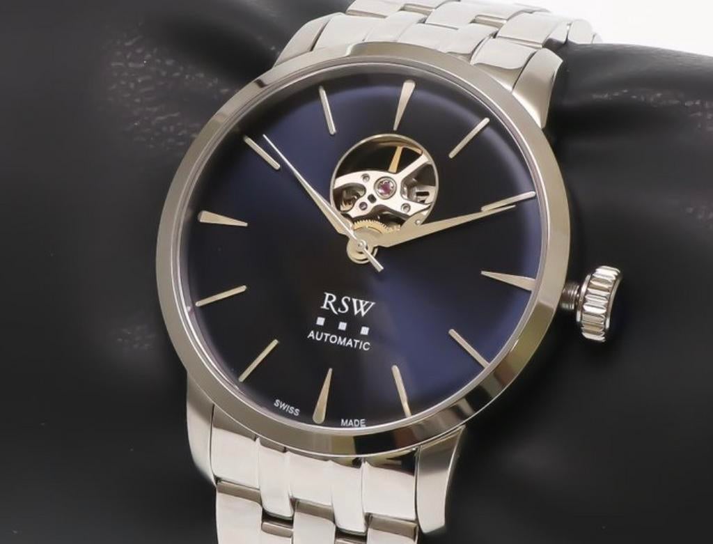 RSW - Swiss Automatic Open Heart Watch, Handtassen en Accessoires, Horloges | Heren, Staal, Staal, Polshorloge, Zo goed als nieuw