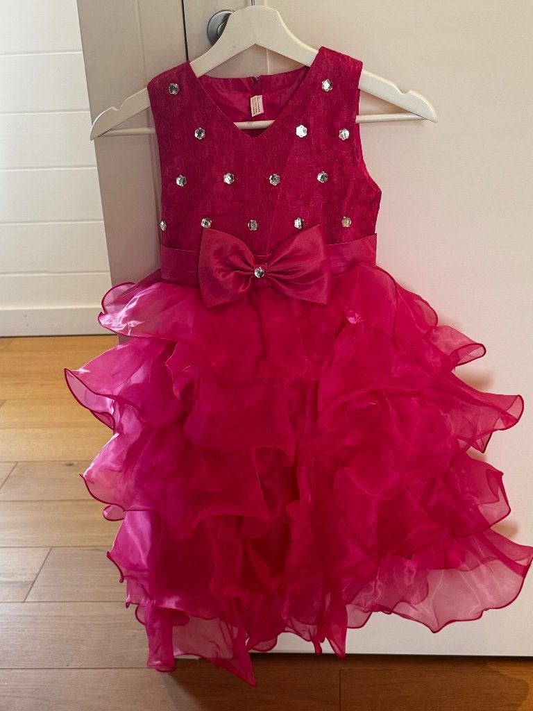 Fuschia Feestkleedje meisje, Kinderen en Baby's, Kinderkleding | Maat 140, Ophalen, Zo goed als nieuw, Meisje, Jurk of Rok