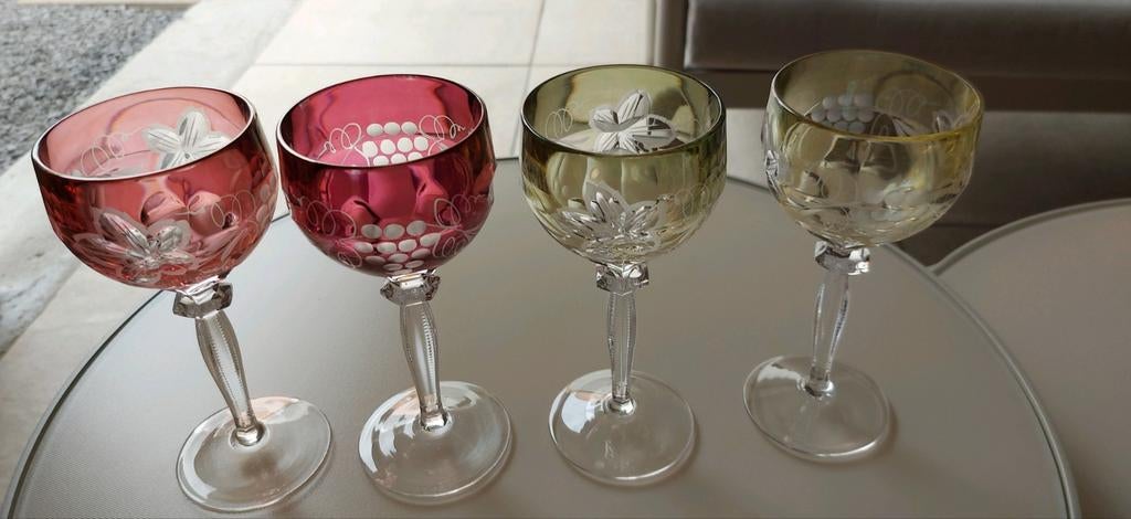Vintage wijnglazen, roze, rode, groen/geel, Ophalen