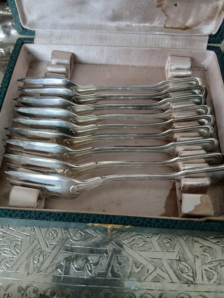 Vintage, verzilverde vorken set, Antiek en Kunst, Antiek | Bestek, Ophalen