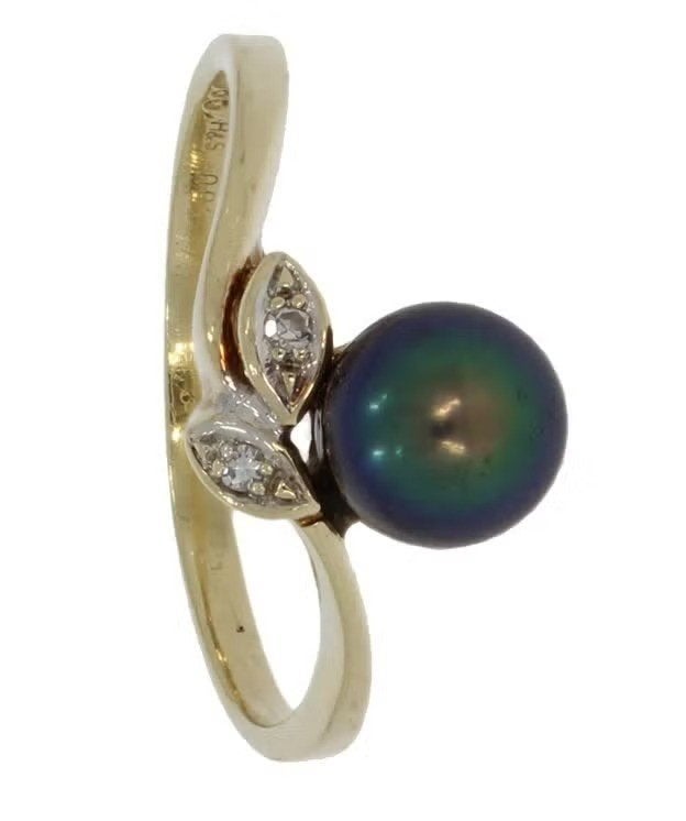Diamanten parel luxe 14k gouden dames ring briljant uniek, Ophalen of Verzenden, Zo goed als nieuw, Dame of Heer, Met edelsteen
