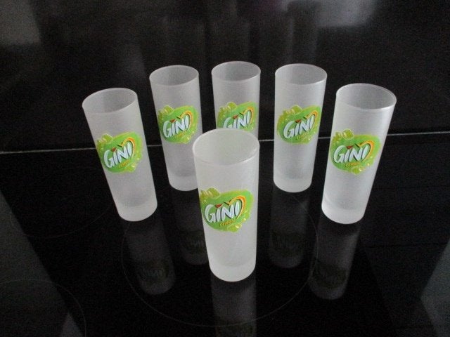 6 gini lemon longdrink glazen matglas drankglas vintageretro, Ophalen of Verzenden, Gebruikt, Frisdrankglas