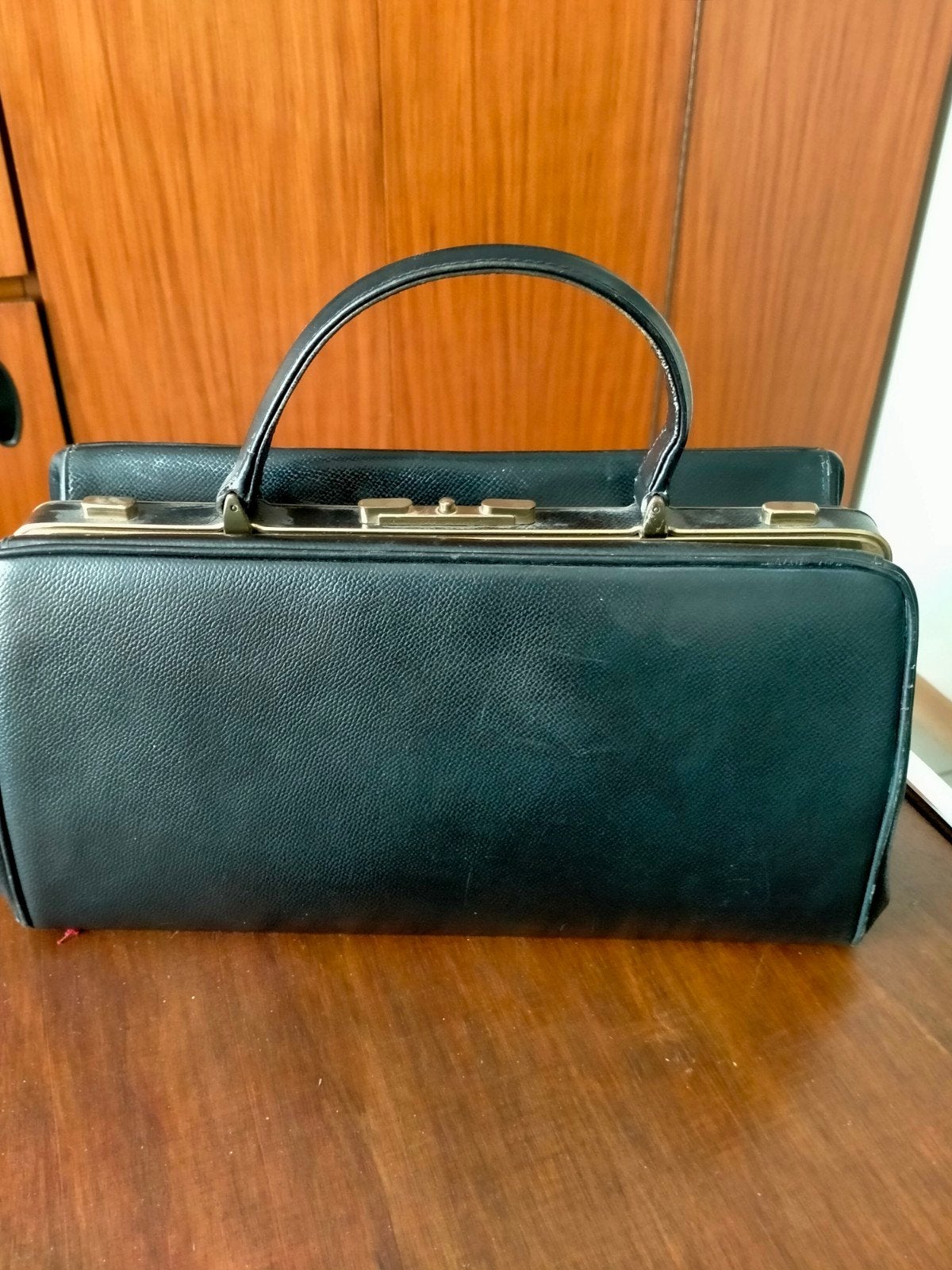 zwart lederen vintage handtas, Ophalen, Zwart