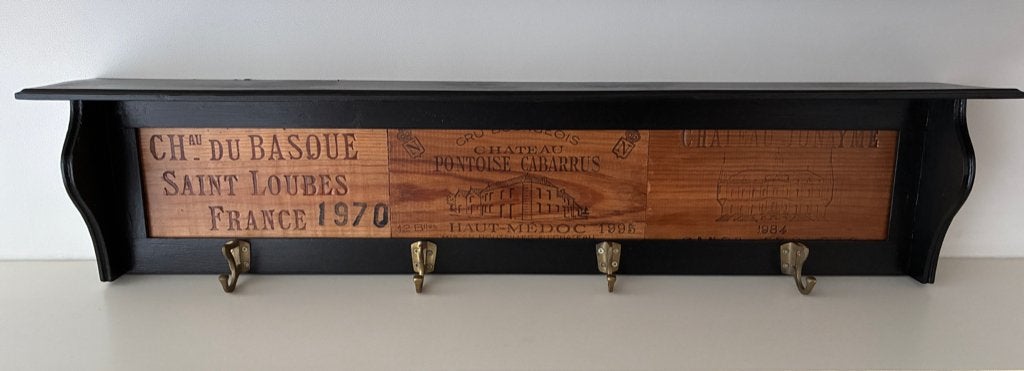 Unieke Vintage Wandkapstok – Wijnkisten & Authentiek Brons, Ophalen, Zo goed als nieuw, Hout, Wandkapstok