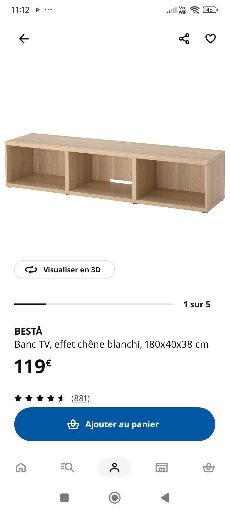 Meuble TV besta ikea, 25 à 50 cm, Moins de 100 cm, 150 à 200 cm, Scandinave moderne.