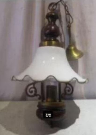 Belle lampe suspendue rétro en bois de porcelaine et métal, Enlèvement ou Envoi, Maison et Meubles