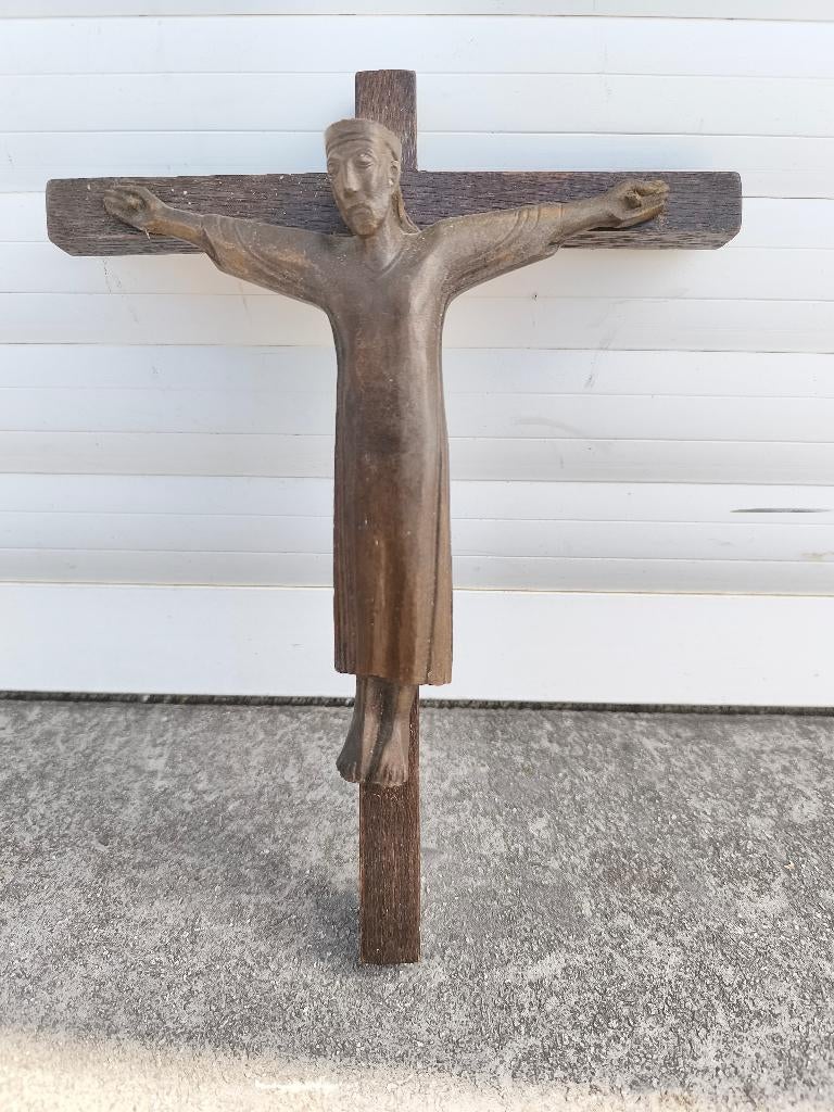 Bronze christ sur la croix signe harry elstrom, Ophalen of Verzenden, Brons