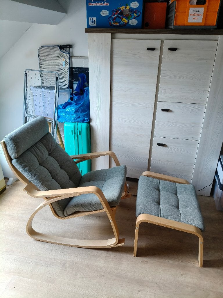 Ikea Fauteuil à bascule Poäng avec repose-pieds, Enlèvement, Comme neuf
