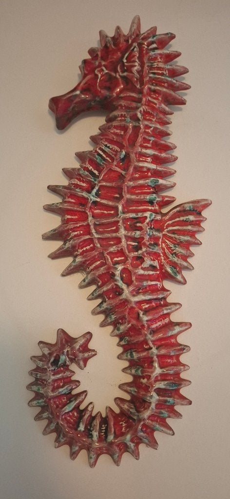 Vintage keramieken zeepaardje - wandsculptuur - 46 cm, Antiek en Kunst, Ophalen of Verzenden