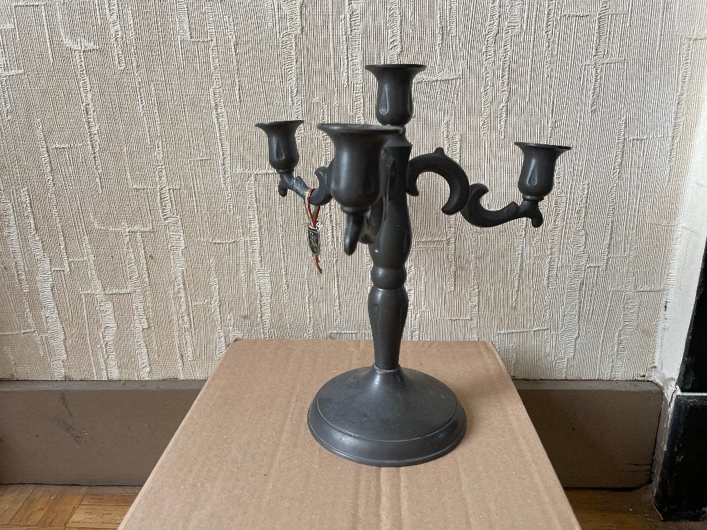 Tinnen kandelaar voor 3 kaarsen, Antiek en Kunst, Ophalen, Overige materialen