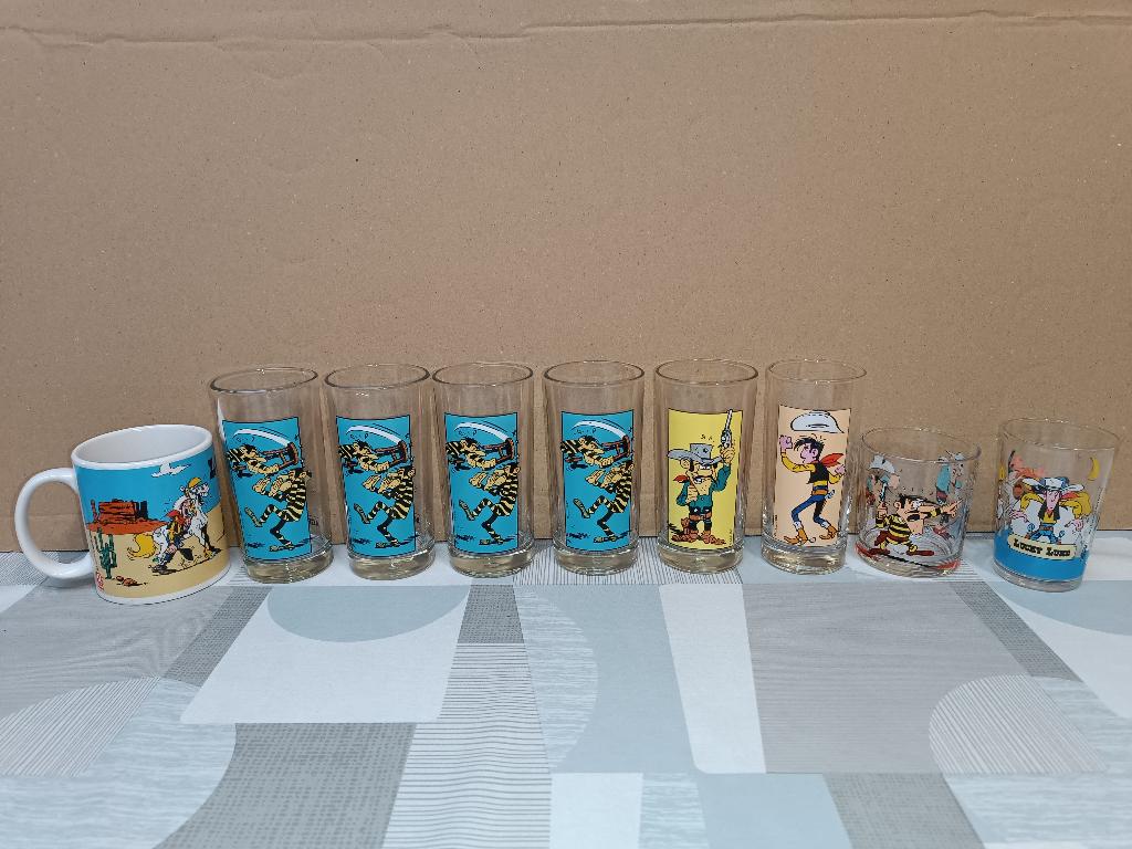 Lucky Luke - Glas Glazen Tas Mok - Daltons Strip Cowboy, Verzamelen, Ophalen of Verzenden, Overige figuren, Zo goed als nieuw