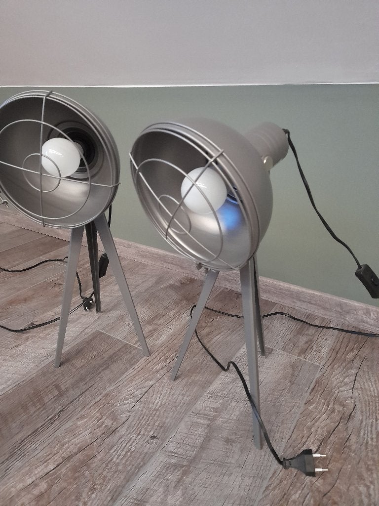 Lampes de chevets industrielles, Maison & Meubles, Comme neuf, Métal, Gris, Avec interrupteur