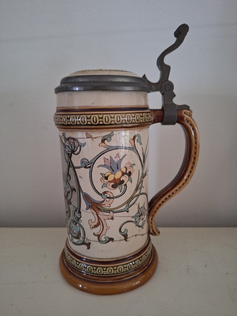Chope à bière en porcelaine avec couvercle, Enlèvement ou Envoi