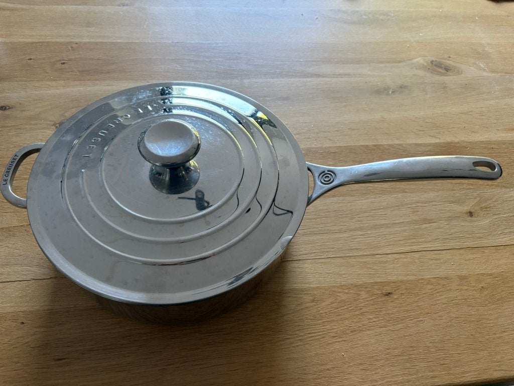 Le Creuset Roerbakpan met rechte randen 28 cm, Inox, Gebruikt, Geschikt voor inductie, Le Creuset