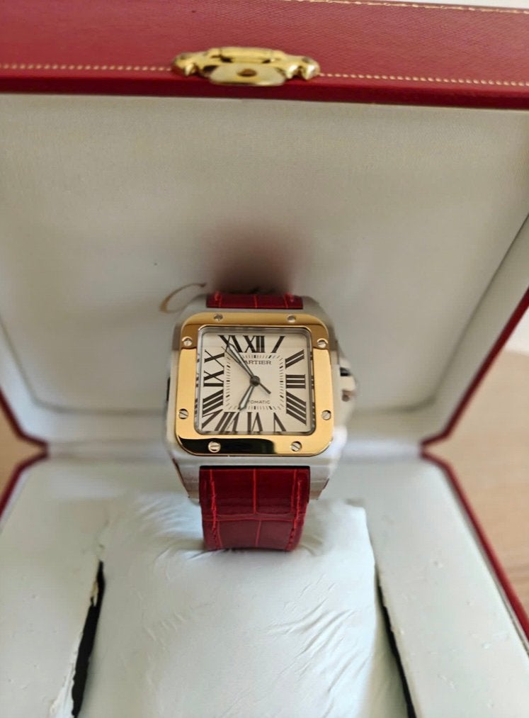 Cartier Santos 100 bicolore acier/doré, Enlèvement ou Envoi, Or, Montre-bracelet, Autres marques