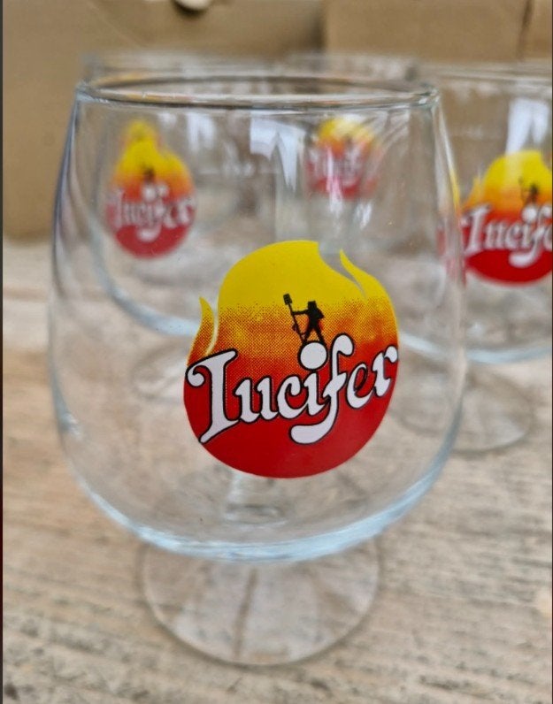 6 LUCIFER bierglazen - nieuw in doos - BROUWERIJ HET ANKER, Ophalen of Verzenden, Nieuw, Bierglas