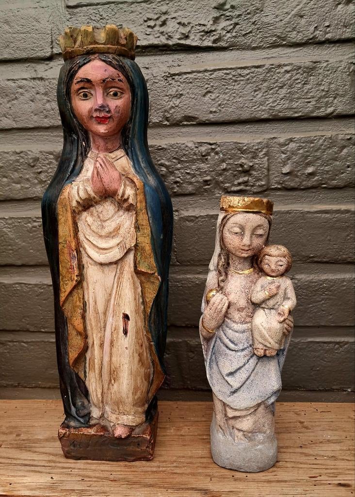 2 antieke  religieuze beeldjes, Antiek en Kunst, Ophalen of Verzenden