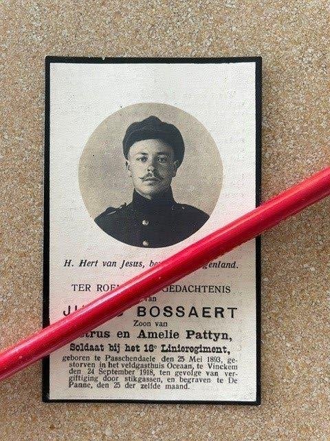 Soldat 18Liniereg Bossaert Passchendaele + tué le 24/9/18, Enlèvement ou Envoi, Image pieuse