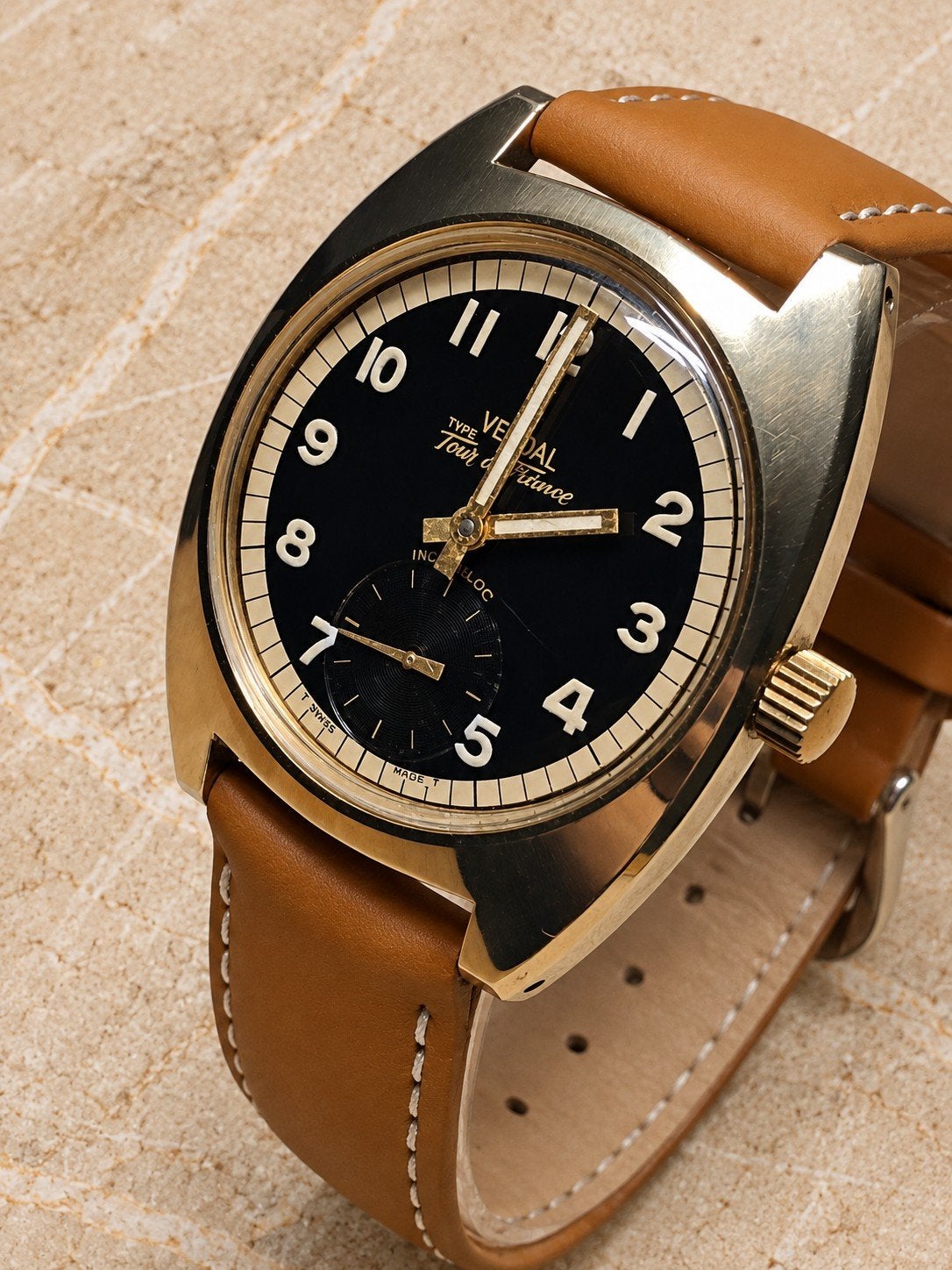 VERDAL Tour de France Ref. 9308 – Unitas 6325, Montre-bracelet, Autres marques, Enlèvement ou Envoi, Cuir